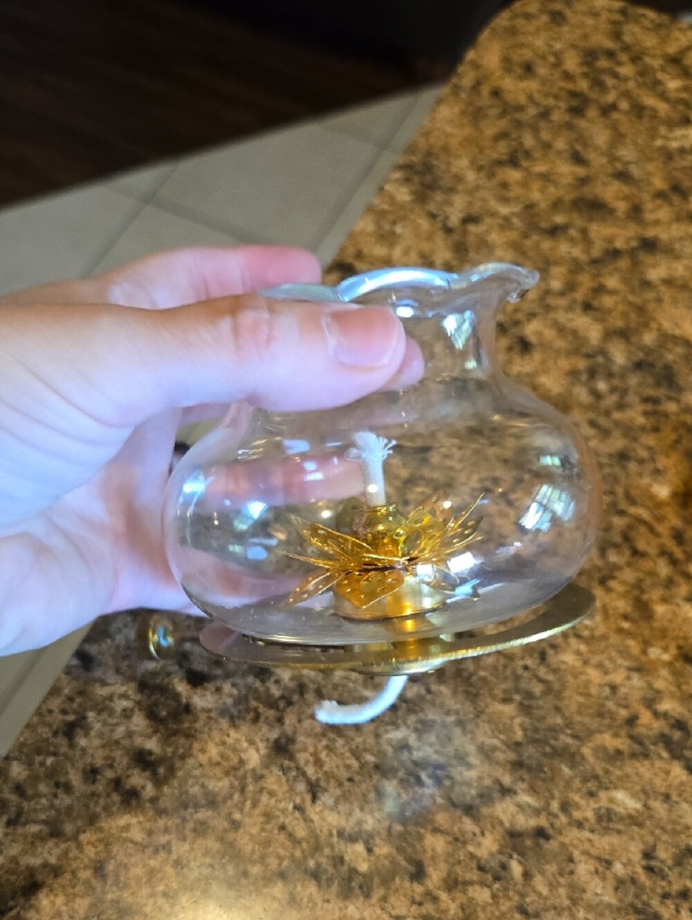 Source Unknown Amber Glass Lantern with Gold Floral Accent - Picture 8 of 9
